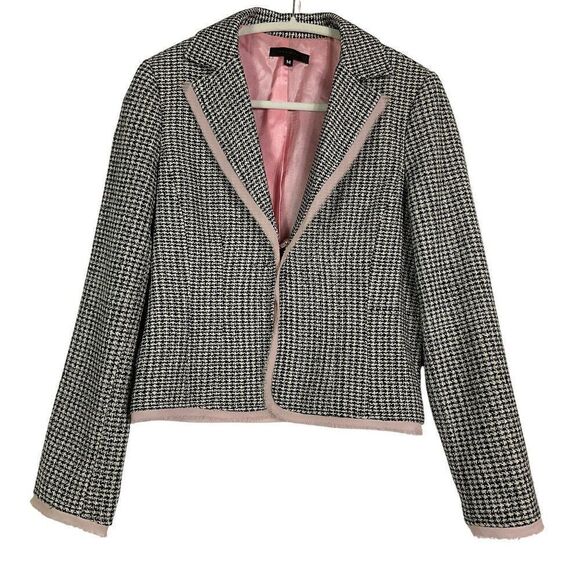 The Limited Black & White Houndstooth Tweed Blazer Jacket, Medium, 100% silk - Picture 1 of 9